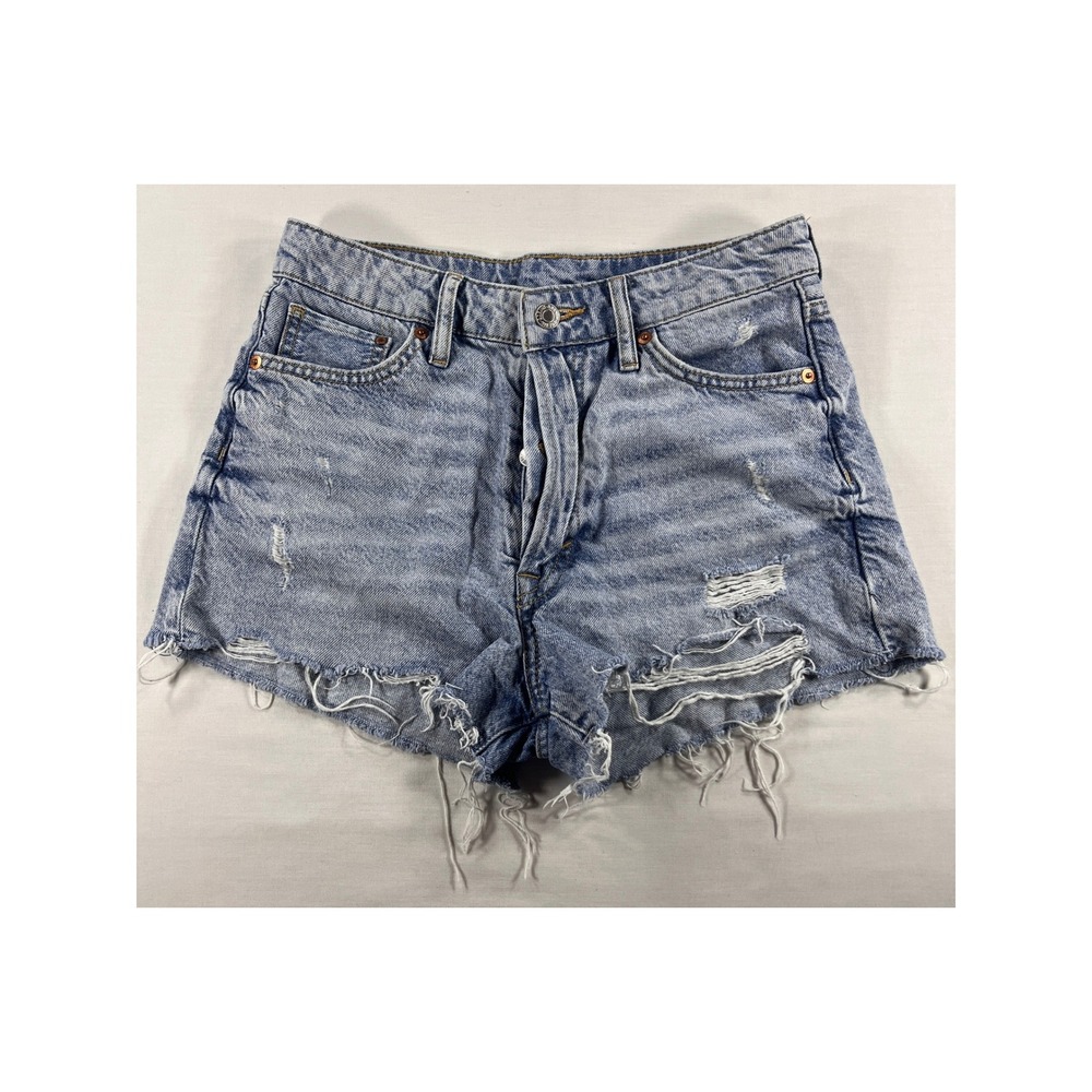 HM Denim Vintage Shorts Womens 4 Blue Light Wash Distressed Button Fly